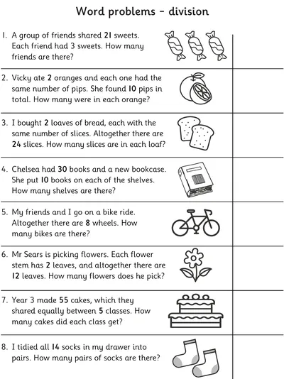 Word Problems involving Division