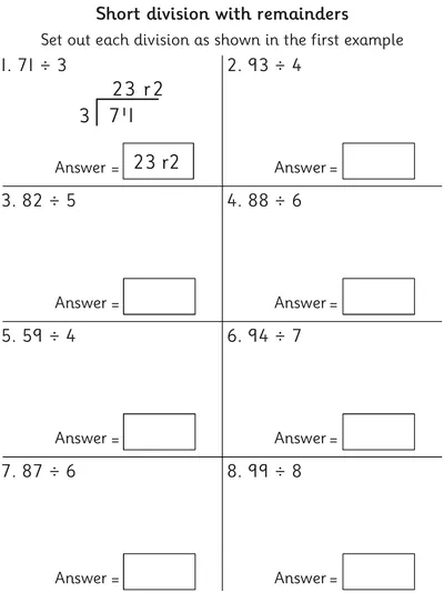 Short Division with Remainders