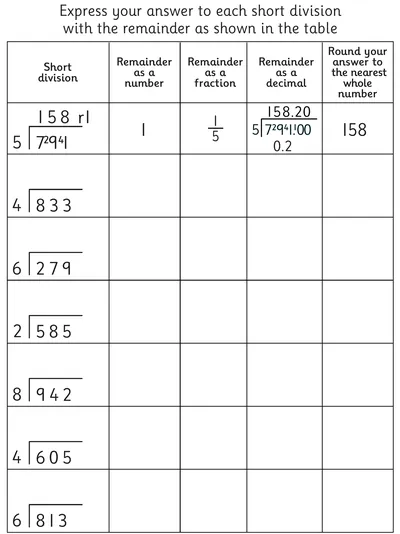 Short Division, Express Remainders in Different Ways
