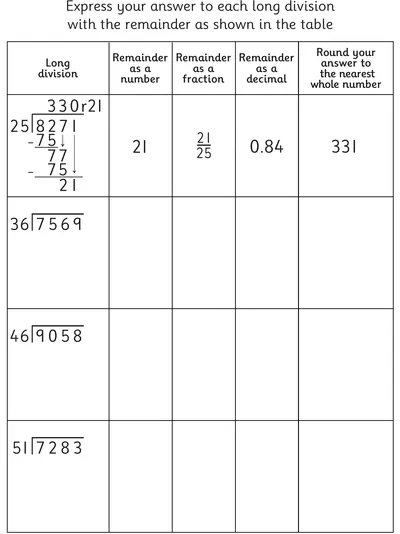 Long Division, Express Remainders In Different Ways 