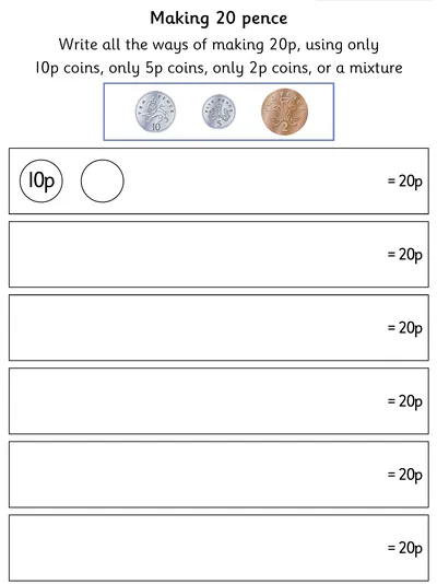 Making Amounts, Coins to Make 20p