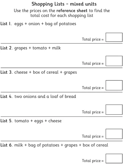 Shopping Lists with Mixed Units