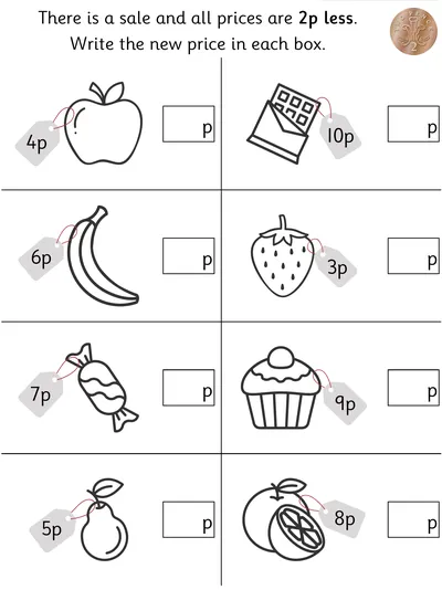 Subtraction of Money within 10p