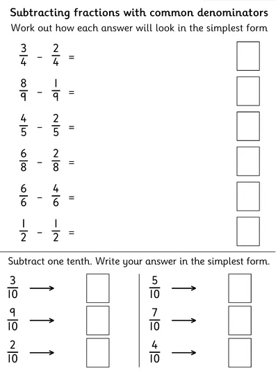 Subtracting Fractions with Common Denominators