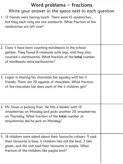 Word Problems involving Fractions of Amounts