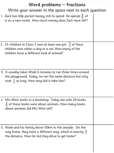 Word Problems involving Fractions