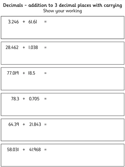 Adding Decimals to 3 Decimal Places with Carrying