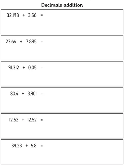 Decimals Addition up to 3 Decimal Places 