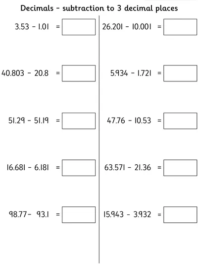Subtracting Decimals to 3 Decimal Places