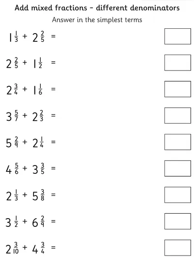 Adding Mixed Numbers, Different Denominators