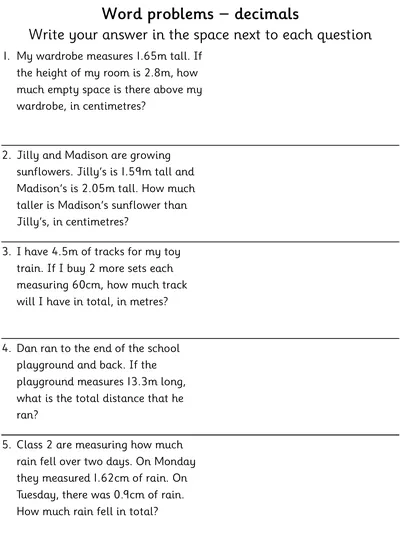 Word Problems involving Decimal Distances