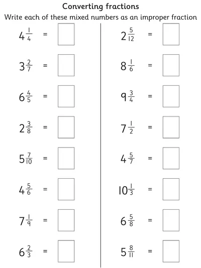 Convert Mixed Numbers to Improper Fractions