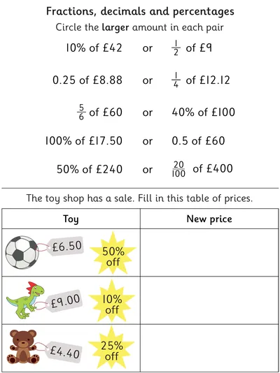 Find Fractions, Decimals and Percentages of Money