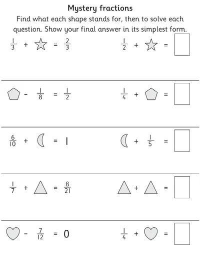 Addition and Subtraction Fractions Challenge