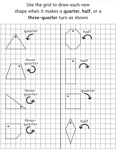 Rotating Shapes by Quarter, Half and Three-quarter Turns