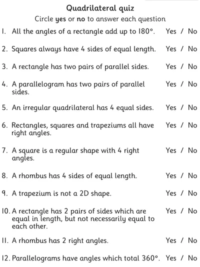 Properties of Quadrilaterals Quiz