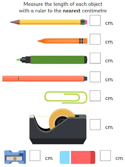 Measure and Record Lengths in cm, Stationery Theme