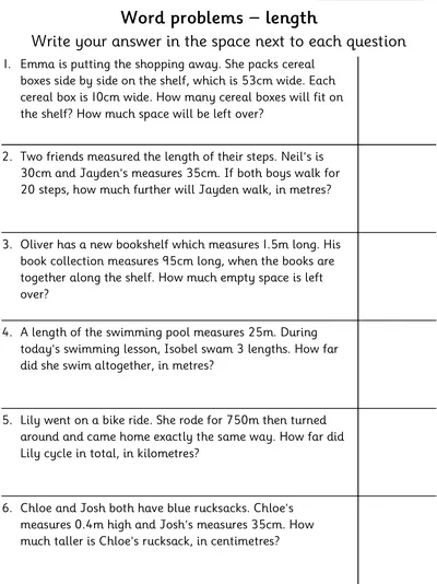 Solving Word Problems involving Length