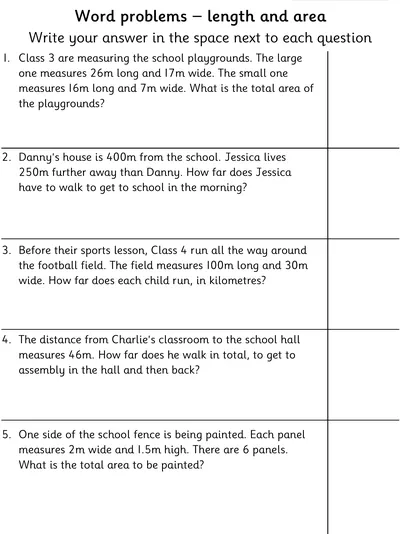 Solving Word Problems involving Length and Area