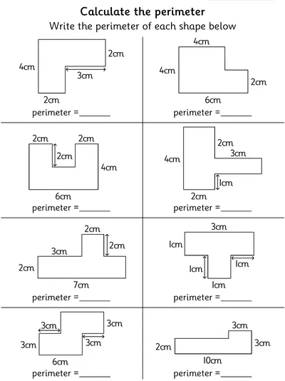 Find the Perimeter of Composite Rectilinear Shapes, Centimetres