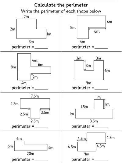 Find the Perimeter of Composite Rectilinear Shapes, Metres