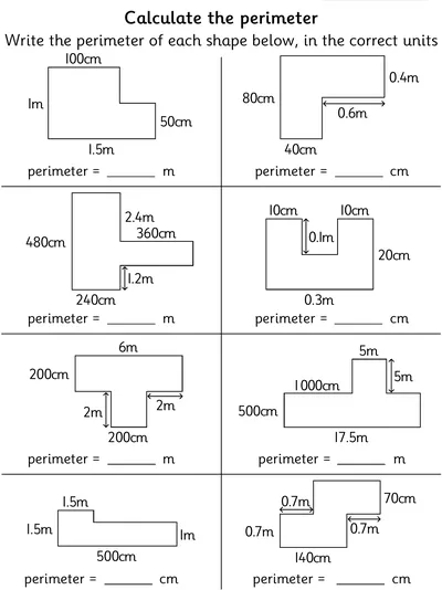 Perimeters of Composite Rectilinear Shapes, Mixed Units