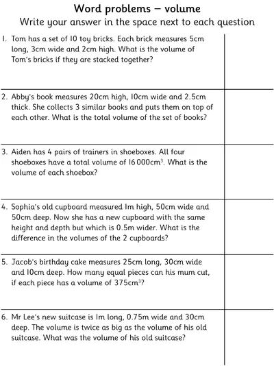 Word Problems involving Volume