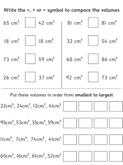 Comparing and Ordering Volumes, cm3 