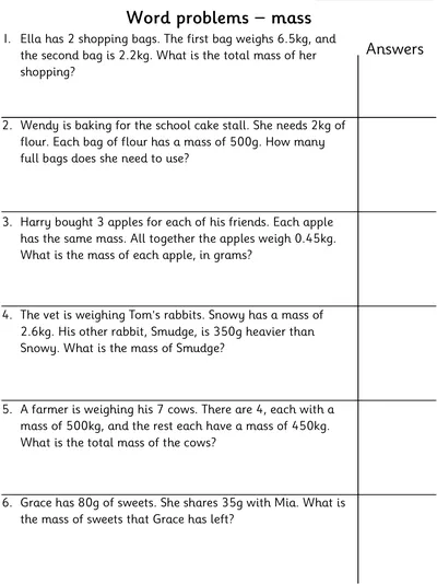 Solving Word Problems involving Mass