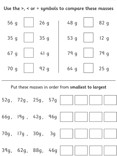 Comparing and Ordering Masses - Grams