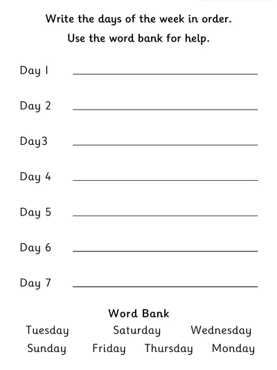 Writing Days of the Week in Order