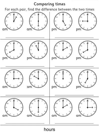 Comparing Time Intervals, Hours within am or pm