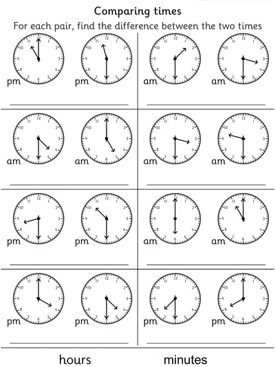 Comparing Time Intervals, Half Hours within am or pm