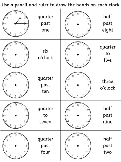 Record Times on Clocks, Hour, Half Hour and Quarter Hour