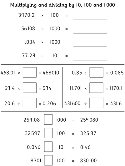 Multiply and Divide by 10, 100 and 1000, With Decimals 