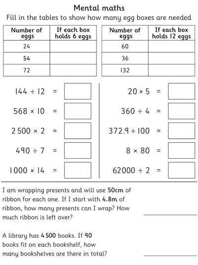 Mental Maths Calculations Multiplication and Division