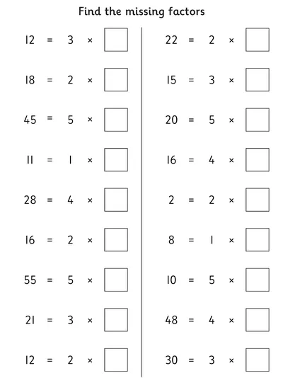 Finding Missing Factors, Mixed Times Tables