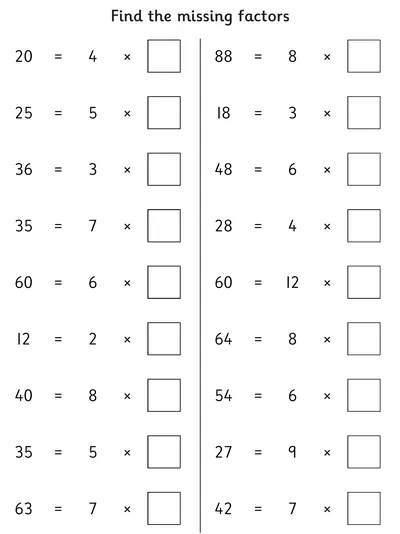 Missing Factors, Mixed Times Tables