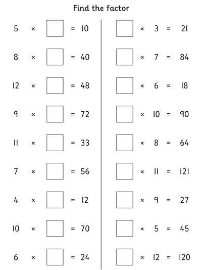 Find the Factor - Mixed Times Tables