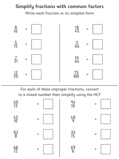 Use Common Factors to Simplify Fractions