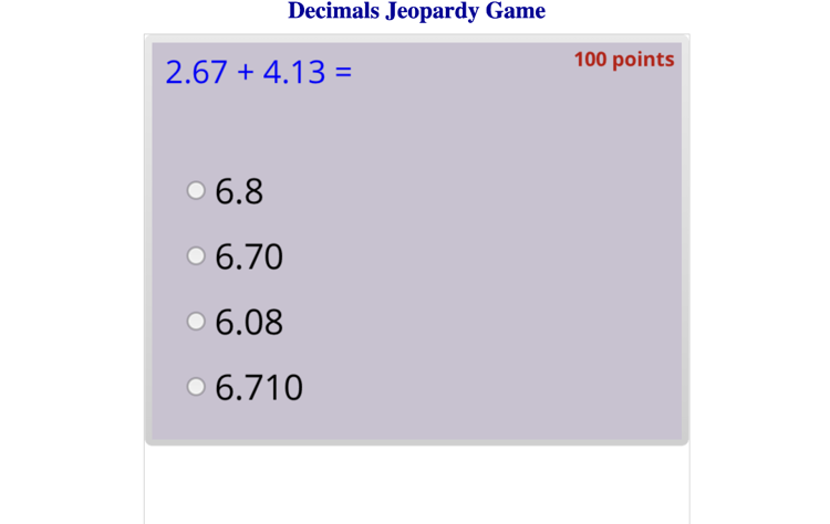 Decimals Jeopardy
