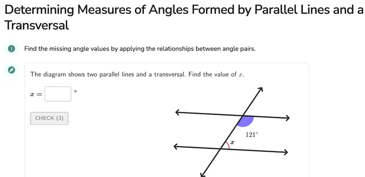 Determining Measures of Angles Formed by Parallel Lines and a Transversal